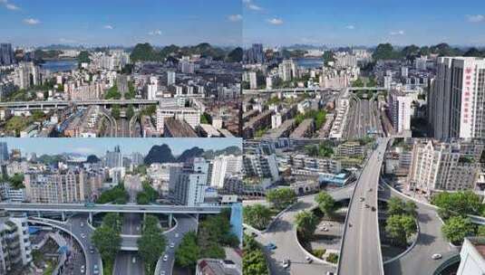 合集广西柳州飞蛾立交桥城市交通航拍高清在线视频素材下载