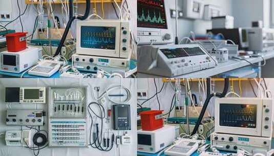 医院生命体征监测设备心电图血氧血压高清在线视频素材下载