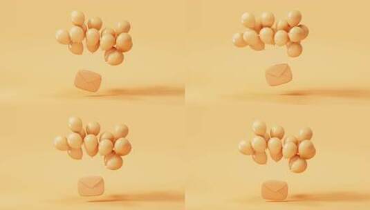 带有气球的消息信封循环动画，3d渲染。高清在线视频素材下载