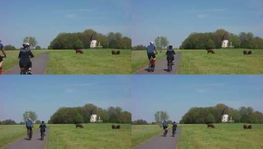 两个人在草地骑自行车高清在线视频素材下载