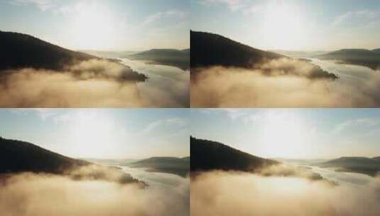 迷雾笼罩的山林景观航拍高清在线视频素材下载