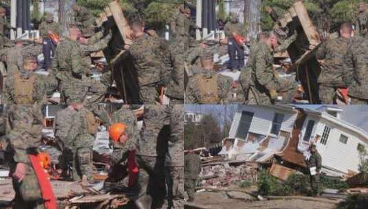 海军陆战队在废墟中搜寻幸存者高清在线视频素材下载