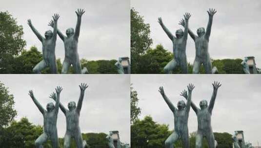 两个男孩手拉手的雕像高清在线视频素材下载