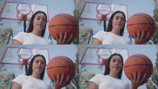 少女手持篮球高清在线视频素材下载