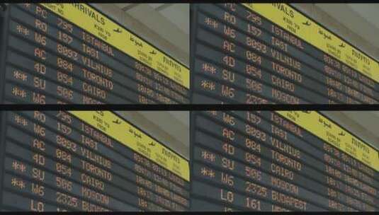 机场大厅屏幕上显示的航班信息高清在线视频素材下载