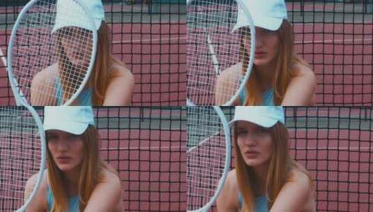 网球女孩在操场上休息高清在线视频素材下载