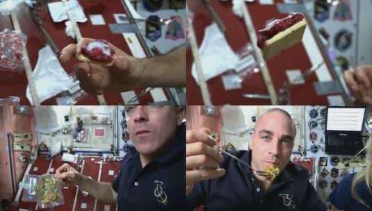 空间站的食物漂浮在空中高清在线视频素材下载