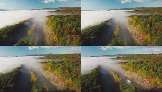 航怕秋天雾中高速公路上的美丽景观高清在线视频素材下载