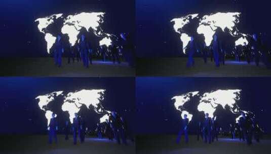 商务人士在黑暗中走在世界地图下高清在线视频素材下载
