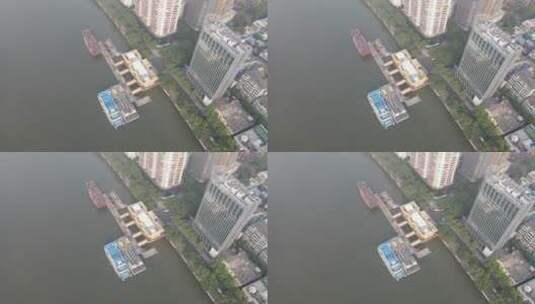 广州珠江游船码头航拍高清在线视频素材下载