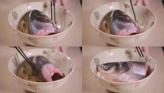 葱姜上锅蒸制鱼头泡饼剁椒鱼头高清在线视频素材下载