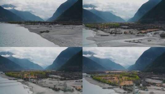 西藏风光视频横跨河流戈壁的高速公路桥高清在线视频素材下载