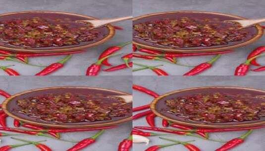 美味辣椒酱4k竖版视频平移镜头高清在线视频素材下载