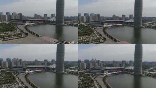 航拍郑州会展中心千禧广场高清在线视频素材下载