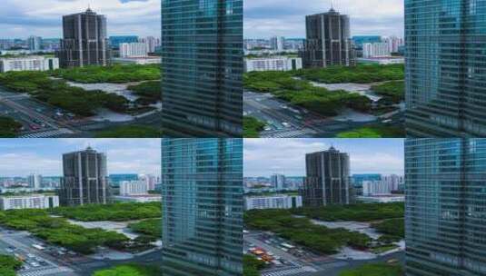 广州天河十字路口繁忙车流与城市建筑延时高清在线视频素材下载