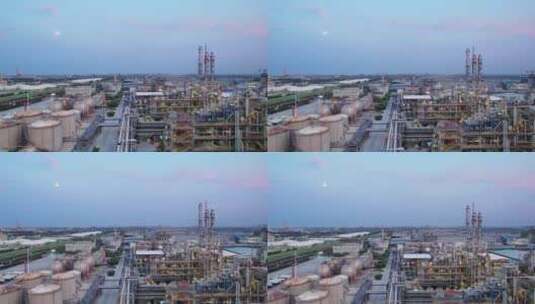 石油化工企业炼油厂傍晚4k航拍高清在线视频素材下载