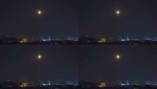 城市夜景明月高清在线视频素材下载