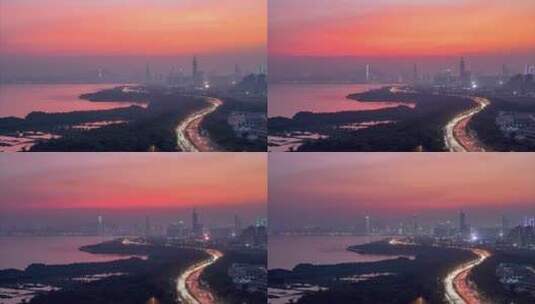 滨海深圳湾南山超级总部基地夜景延时高清在线视频素材下载
