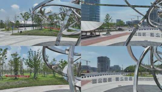 临港新城不锈钢雕塑高清在线视频素材下载