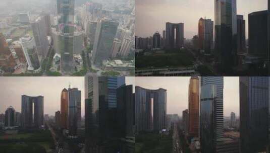 2022广州天河航拍写字楼中信广场夕阳高清在线视频素材下载
