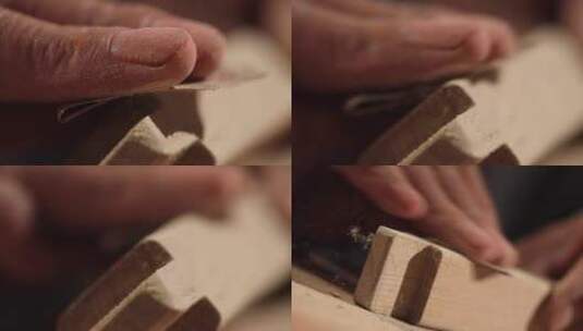 木工榫卯用纱布打磨木棍特写唯美画面高清在线视频素材下载