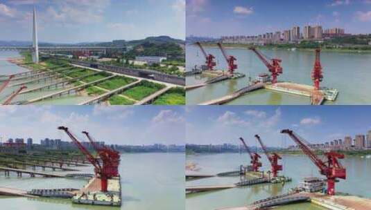 4k重庆茄子溪港茄子溪港口运河长江高清在线视频素材下载