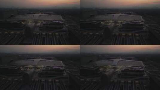 城市风光航拍杭州西站日落高清在线视频素材下载