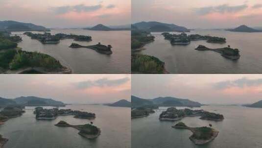 航拍杭州淳安千岛湖的山川湖景风光高清在线视频素材下载