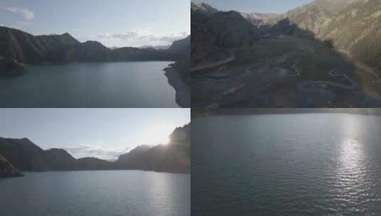新疆赛里木湖沿线多江汇聚山水相间航拍4K高清在线视频素材下载
