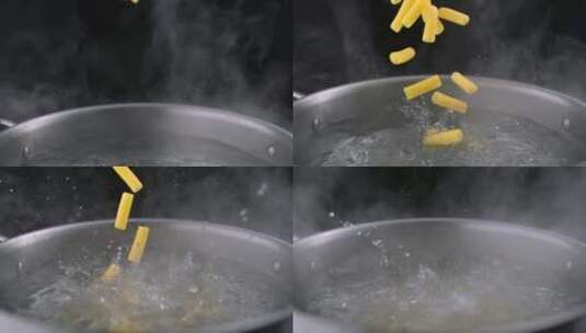 掉入沸水中的意大利面高清在线视频素材下载