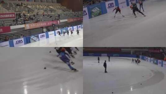 体育馆滑冰场速滑比赛1高清在线视频素材下载