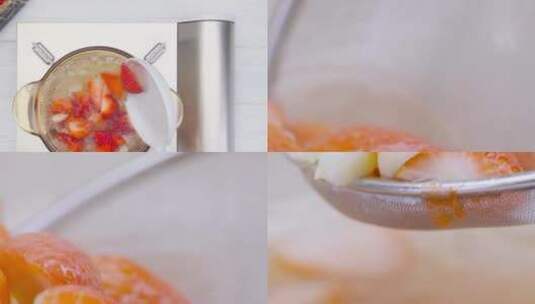 草莓下锅煮熟捞出高清在线视频素材下载