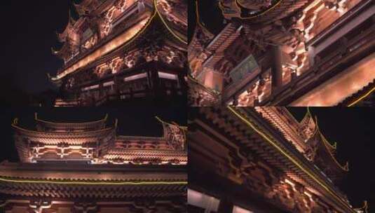 杭州吴山城隍阁景区建筑夜景4K视频合集高清在线视频素材下载