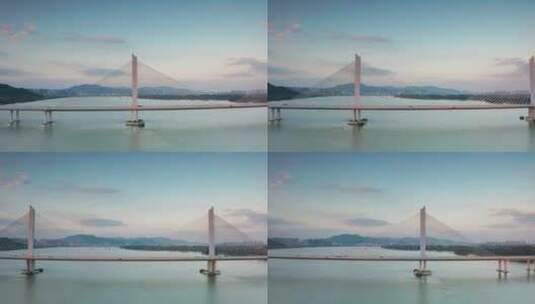 杭州市富阳区富阳大桥富春江风光航拍高清在线视频素材下载
