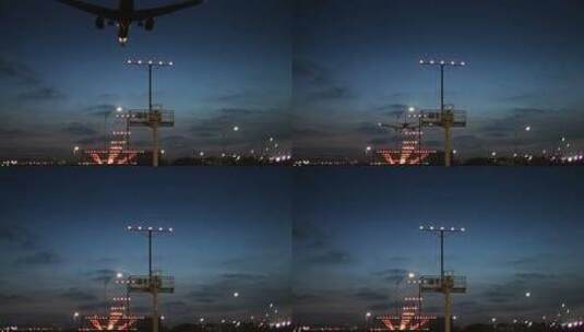 夜晚飞机准备降落机场高清在线视频素材下载