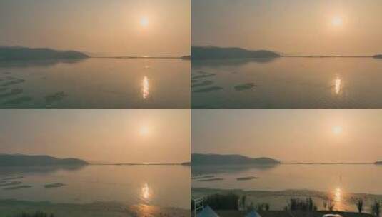 苏州太湖 西山日落航拍高清在线视频素材下载