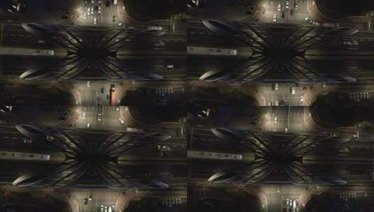青岛市城阳区黑龙江路立交桥车流夜间航拍高清在线视频素材下载