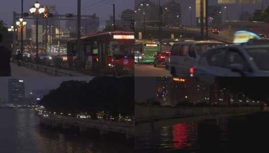 广州荔湾区沙面岛人民桥车水马龙夜景高清在线视频素材下载