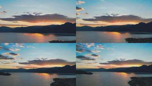 航拍风景夕阳日落湖高清在线视频素材下载