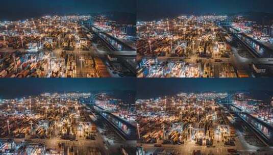 集装箱码头港口夜景航拍延时摄影高清在线视频素材下载