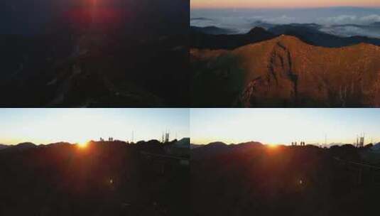 黄昏夕阳攀登山峰登顶航拍高清在线视频素材下载