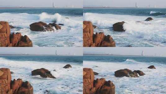 海浪拍打礁石升格慢镜头高清在线视频素材下载