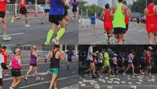 城市马拉松跑者慢动作合集高清在线视频素材下载