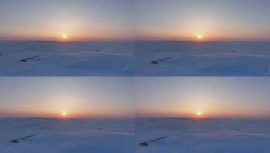 航拍4K冬天草原雪景日落高清在线视频素材下载