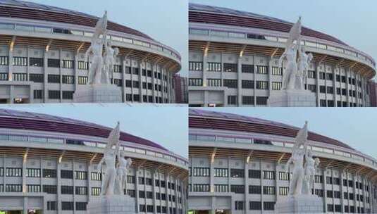 北京朝阳区新工人体育场门前雕塑高清在线视频素材下载
