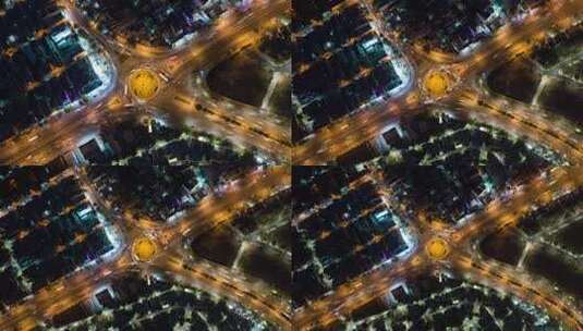 航拍城市夜晚十字路口交通高清在线视频素材下载