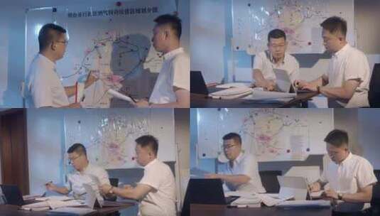 两人在讨论烟台市燃气特许经营区域划分图高清在线视频素材下载