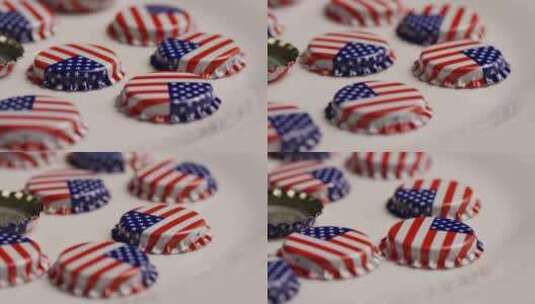 印有美国国旗的瓶盖旋转镜头高清在线视频素材下载