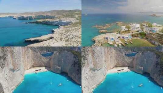 FPV无人机航拍沙滩海岛游艇希腊扎金素斯岛高清在线视频素材下载