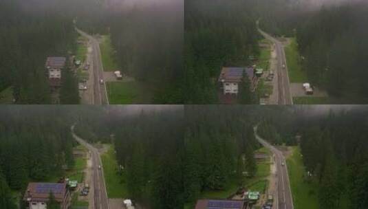 森林公路的航拍镜头高清在线视频素材下载
